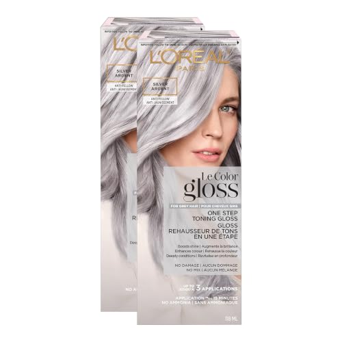 L’Oreal Paris Le Color Gloss One Step In-Shower Toning Hair Gloss, Neutralizes Brass, Conditions &amp; Boosts Shine, Silver, 4 Ounce (Pack of 2)