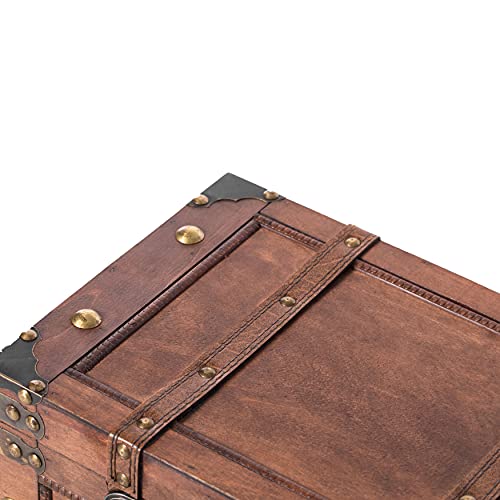 Leather Antique Decorative Storage Trunk, Wooden Suitcase With Faux Leather Belt Set Of Two Brown #TOP6