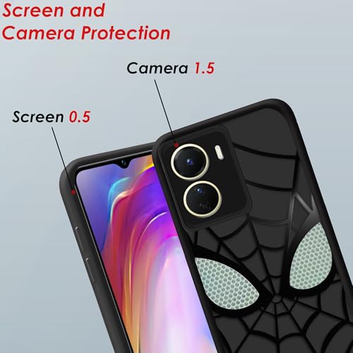 Image of Stylish Spider Back Case Cover Compatible for Vivo Y16 / Vivo Y56 / Vivo T2x 5G | Spidey Face Mask Case | Soft Silicone | Camera & Full Body Protection | Shock Proof | (Black)