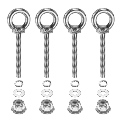 Image of PATIKIL M3 x 25mm Shoulder Eye Bolt, 4 Pcs 304 Stainless Steel Lifting Ring Threaded Eye Bolt with Flange Lock Nuts Spring and Flat Washers for Hanging Tie Down Straps Outdoor Indoor