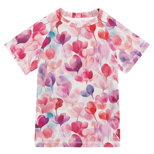 Watercolor Red Flowers Boy Bathing Suit Short Sleeves Active Tees Swimwear Beach Tops 3T