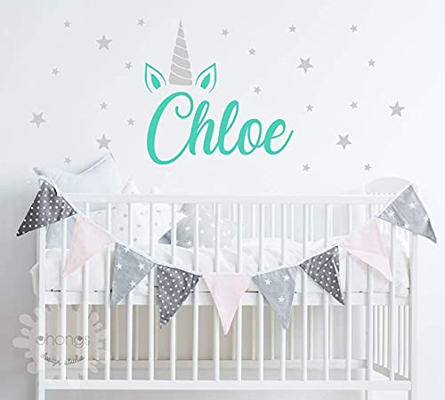 Calcomanía de pared personalizada Unicornio con nombre para habitación infantil miniatura 2