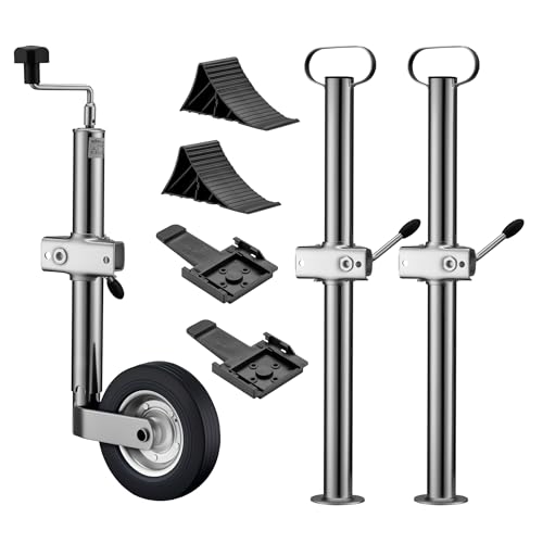 Wiltec Set per rimorchio con servotimone a Ruota, Piedi stabilizzatori e Cunei 10 Pezzi Max 362 kg