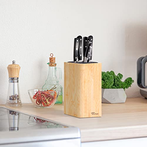Joejis Universal Knife Block Without Knives with Extra Slots for Scissors & Sharpening Rod, Bamboo Knife Block only, Easy to Clean & Drain Kitchen Knife Holder - Image 7