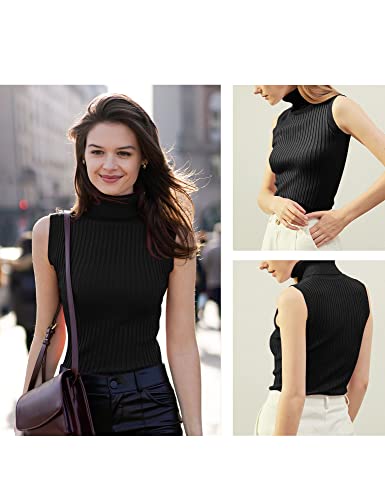 v28 Women Sleeveless High Neck Turtleneck Stretchable Knit Sweater Top4