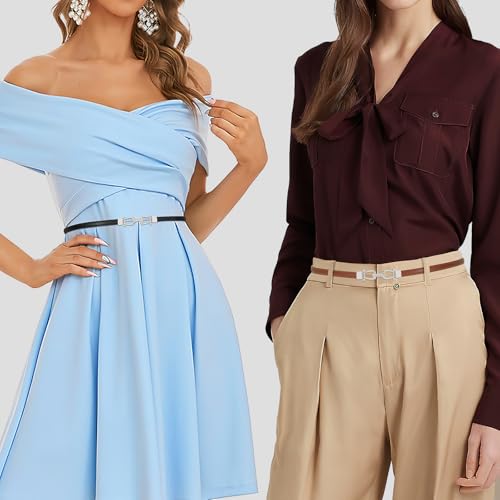 Image of JASGOOD Leather Skinny Belts for Women Plus Size Ladies Thin Waist Belts Adjustable for Jeans Pants Dresses with Gold Buckle