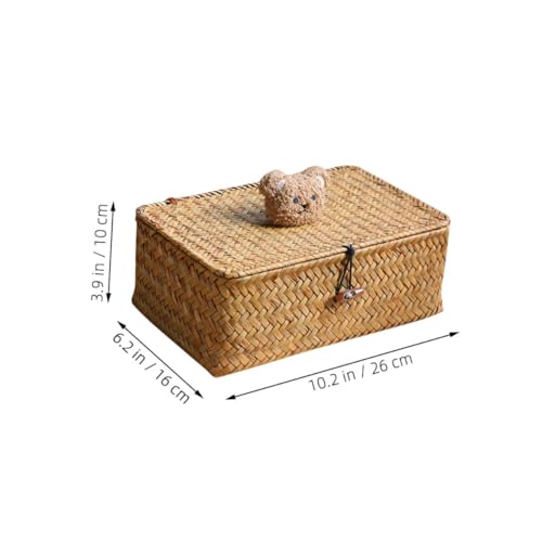 Panier de stockage moyen orange au format tissé avec couvercle mignon - 3