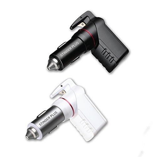 Ztylus Stinger Plus Car Vehicle Emergency Escape Tool : Life-Saving, Spring Loaded Window Breaker, Seat Belt Cutter, Dual USB Ports 3.1A Max Output (1x Black Stinger Plus and 1x White Stinger Plus)