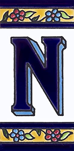 Grabado y cerámica española SL - Números y letras para casa 5,5 x 11 cm pintado a mano (LETRA N)