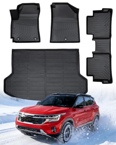 DiffCar for KIA Seltos Floor Mats & Cargo Liner 2026 2025 2024 2023 2022 2021 | All-Weather Custom Fit Car Accessories for Seltos | TPE Rubber Front Rear Trunk Mats Full Set (Not for Seltos SX Turbo)