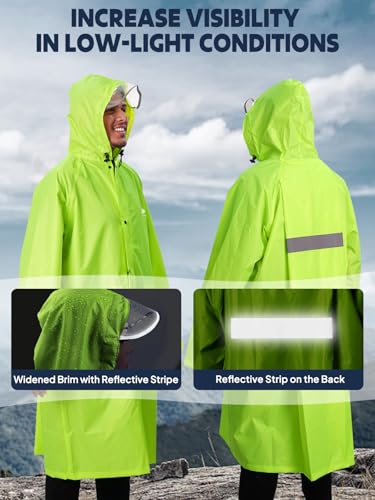 Image of ANYOO Waterproof Rain Jacket for Men Women Lightweight Long Sleeve Raincoat with Hood Emergency Rain Poncho Adults for Hiking