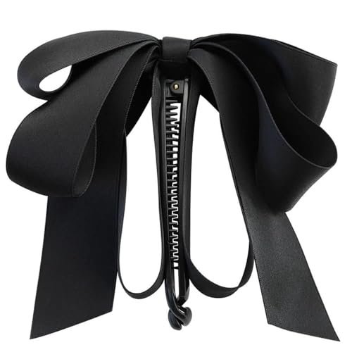 Pinza para cabello Banana Clip con moño negro de satén, clip de garra para cabello, accesorios neutros para mujer y niñas miniatura 1