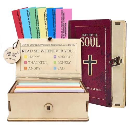 Handmade Wooden Bible Verse Box 150Pcs Bible Verse Cards for Emotion and Feeling Scripture Prayer Cards for Women & Men Gift for Inspirational Bible Graduation Mom Fathers Day Christian