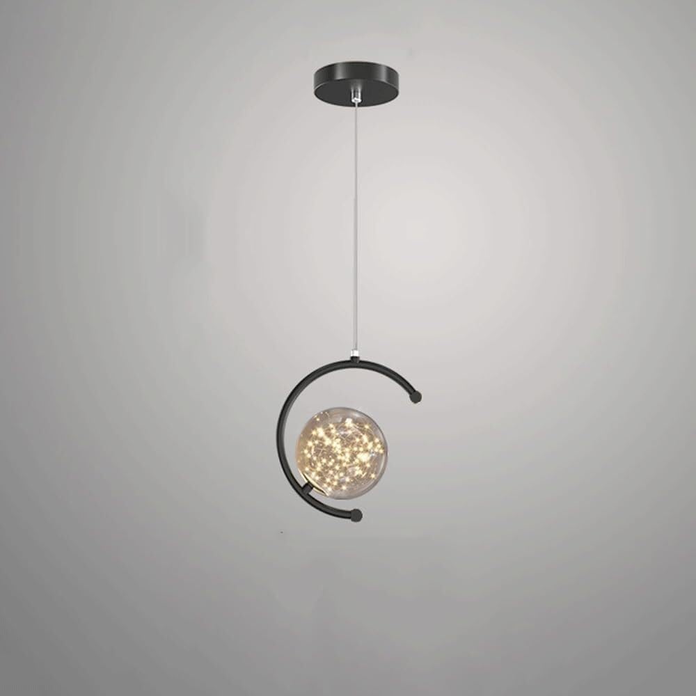 HYJAUSXB Modern Nordic Creative Full Star Glass Chandelier,Minimalist Round Ball Iron Pendant Light,Gold Dimmable Single Head Hanging Light,Indoor Adjustable Height(Dark)