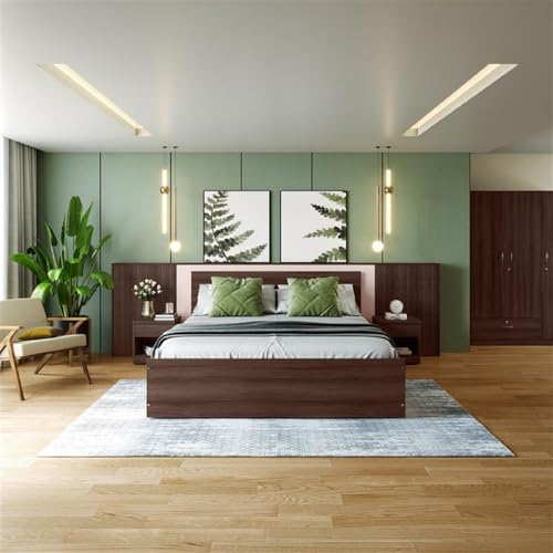 Image of Interio by Godrej EWA Engineered Wood King Bed and 3-Door Wardrobe Set (Finish Color - Brown, Knock Down)