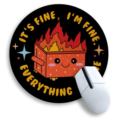 Image of Gctriki Dumpster on Fire Mouse Pad, Orange Round Mouse Pad for Desk, 8.6in | Cute Design, Stitched Edge, Non-Slip Rubber Base, Mousepad For Laptop Gaming, Funny Office Desk Accessories Decor for Women