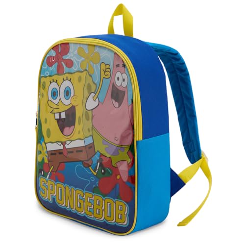 Nickelodeon Mochila infantil 15 para meninos | Alças acolchoadas e compartimento grande com zíper, Bob Esponja Azul, 15 Inch, Desenho animado