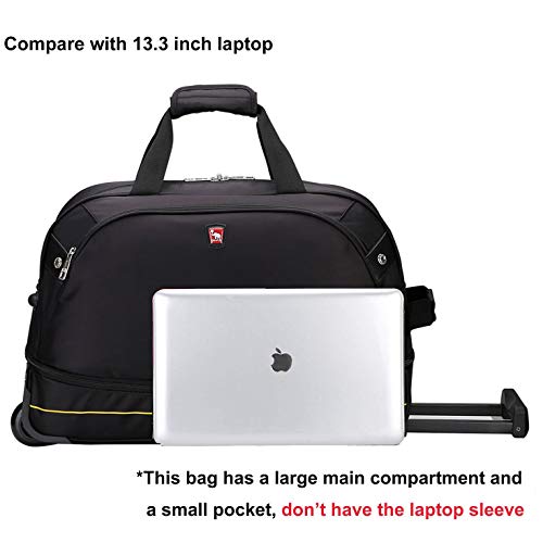 OIWAS Small Rolling Duffle Bag Carry On with Wheels Travel Luggage Suitcase Men Women Tote Short Term Trips Expandable 45L to 55L Black