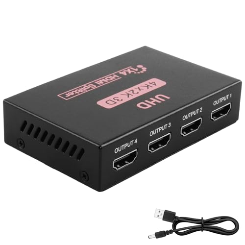 4K UHD HDMI Splitter 1 Entrada 4 Salidas Divisor Multi-Cador Puertos HDMI Extender Pantalla para TV Monitor Proyector PS3 PS4 PS5 Xbox PC Laptop Adaptador Ladron HDMI Sin Extensión