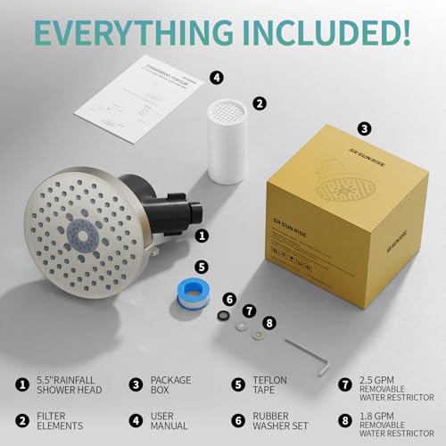 SR SUN RISE Filtered Shower Head - High Pressure Rain Shower Head with 20-Stage Filter,6 Spray Modes for Hard Water Softener, Remove Chlorine & Heavy Metals (Brushed Nickel, 5.6 Inch Round) by SR SUN RISE - Image 9