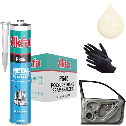Akfix P645 Seam Sealer Automotive Beige (12x10.1 Oz.) - Urethane Autobody Seam Sealer Adhesive for Metal Joints, RV Roof Sealant, Sandable, Paintable, Fast Curing and Durable Bonding | Beige, 12 Pack