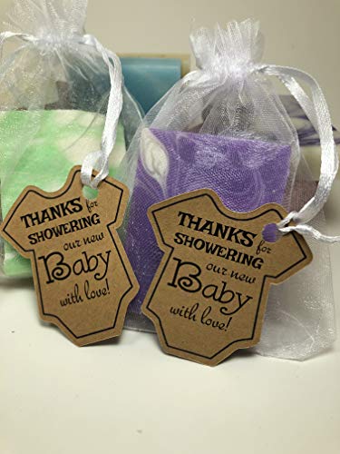 30 Mini Soap Shower Favors with mesh bags and custom tags