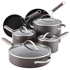 Ayesha Curry Kitchenware Professional Hard Anodized Nonstick Cookware Pots and Pans Set, 10 Piece, Charcoal