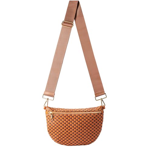 Zyberion Woven Crossbody Bags for Women Checkered Bum Bag Sling Purse with Adjustable Strap for Travel Festivals & Everyday