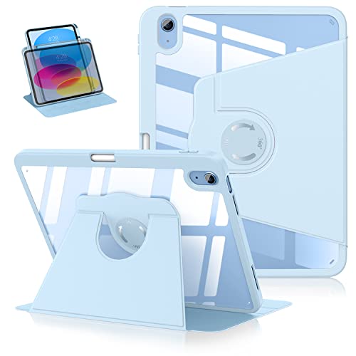Supveco Ipad 10Th Generation 2022 Case With Pencil Holder - (360 Degree Rotation & Auto Wake/Sleep), Premium Folio Stand Case With Flexible Viewing Angles For Apple Ipad 10.9 Inch 2022-Ice Blue #TOP7