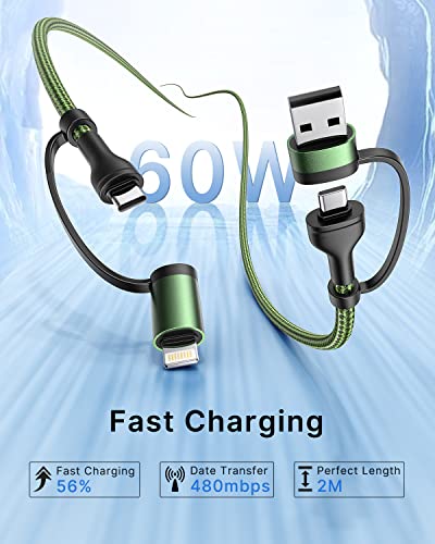 Image of USB C Cable, 4 in 1 Charging Cable (6.6FT 2Pack) with Lightning, USB A /C to C /L Fast Multi Charging Cable for iPhone 16 15 14 Pro Max /MacBook /iPad Pro /SamSungS24,Charging Cable for Multiple Devices