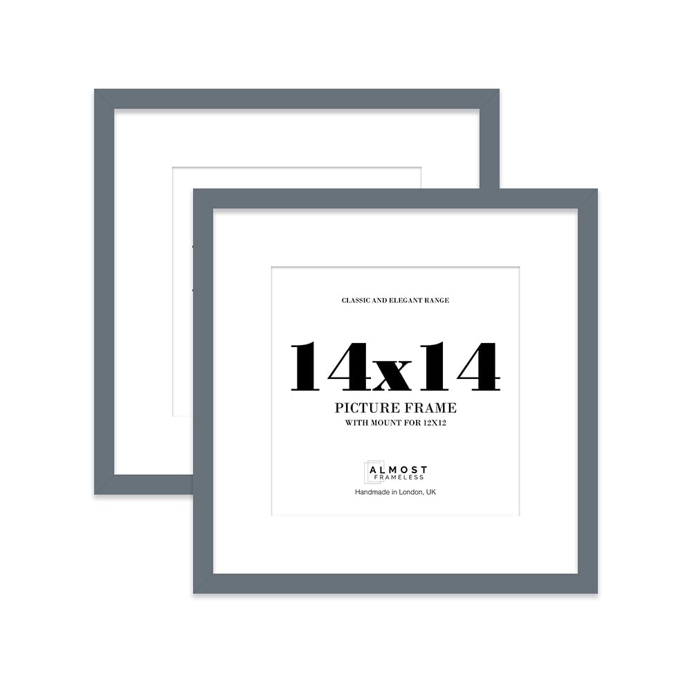 14x14 Grey Picture Frame with Mount for 12x12 Photos, Prints - Modern Square Wall Frame, Set of 2