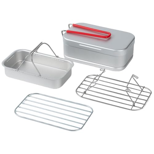 メスティン 4点セット 【飯盒+焼き網+蒸し網+蒸しかご】 飯盒 炊飯 アルミ飯盒 アウトドア 弁当箱 調理器具 バリ取り不要 アウトドア キャンプ用品 アウトドア 用品 登山 バーベキュー ツーリング