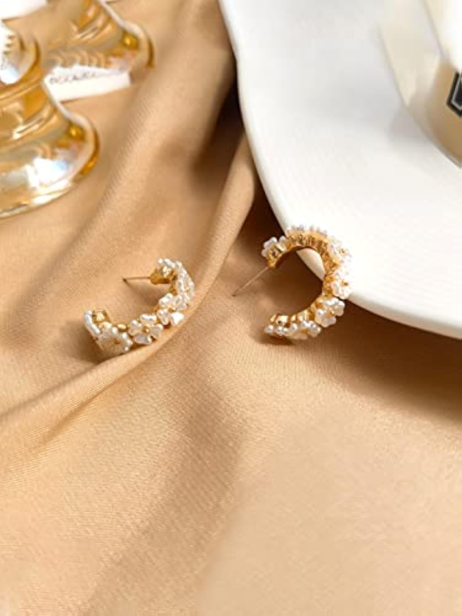 Crystal Studded Bali Clip On Hoop Earrings