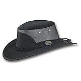Barmah Hats Foldaway Cattle Suede Cooler Leather Hat - Item 1064 (Medium, Black)
