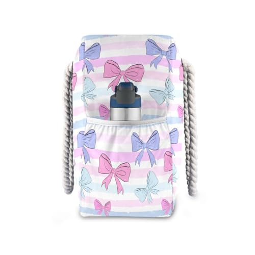 Colorful Bows Beach Bag & Travel Tote Bag Large Sandproof with Zipper Closure, Wet Pouch for Swim Gym Travel, Lightweight Foldable Outdoor Bag3