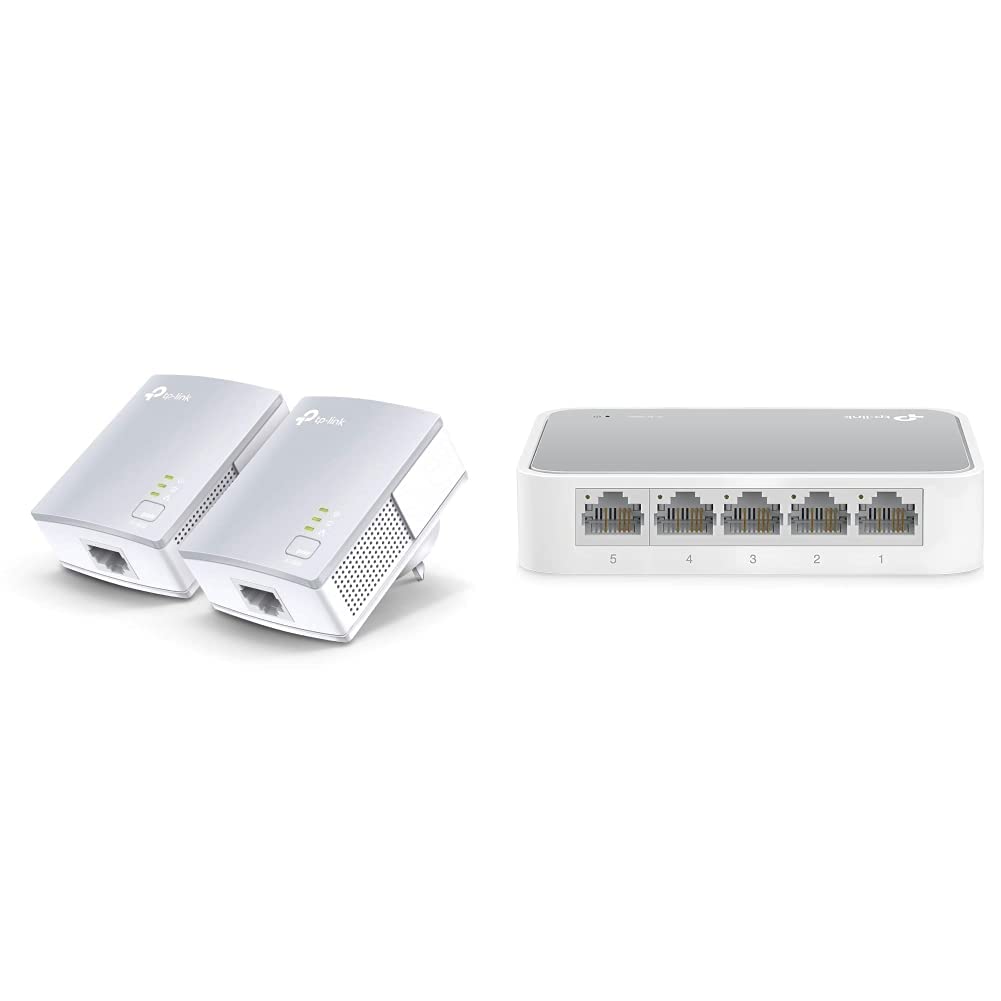TP-Link TL-PA4010 Kit Powerline, AV600 Mbps Su Powerline, 1 Porta Ethernet, Plug And Play, Bianco & TL-SF1005D Switch Desktop, 5 Porte RJ45 10/100 Mbps, Plug & Play
