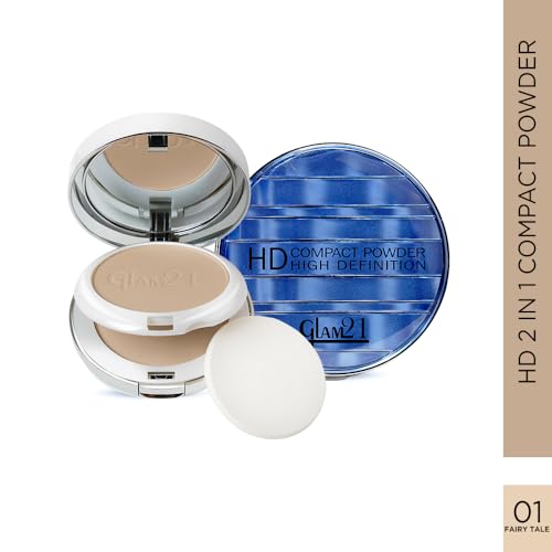 Image of Glam21 inch2 In 1 inch HD Compact Powder | Oil-Free Formula | 12 Hrs Long-Lasting Freshness | Natural Matte Finish | Smooth, Lightweight & Buildable Coverage for Daily Face Makeup, 18gm- Fairy Tale -01