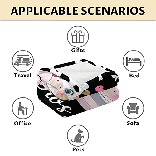 Cow Blanket Gifts - 50"x60" Cute Throw for Women, Girls - Black Soft Fuzzy Blankets for Bed, Couch & Living Room