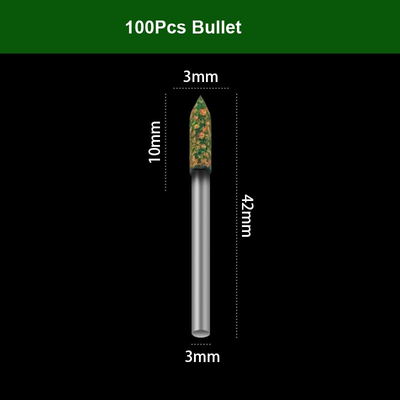100 pezzi di punte abrasive montate in gomma sesamo, albero da 3 mm, mola for lucidatura e molatura, smerigliatrice elettrica for utensili rotanti wanglan(3mm(Bullet))