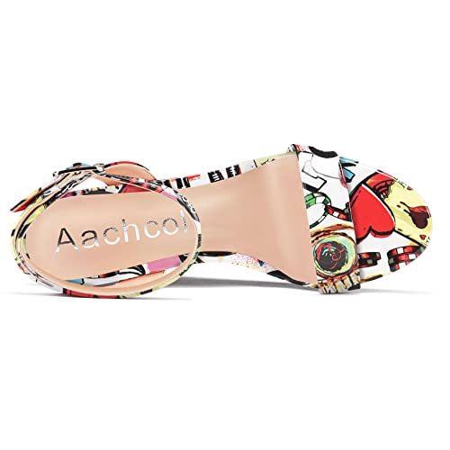 Image of Aachcol Women Platform Wedge Sandals Round Peep Open Toe Ankle Strap Slingback Two-Piece Chunky Block High Heel Dress Shoes Pumps Party Patent 4 Inch