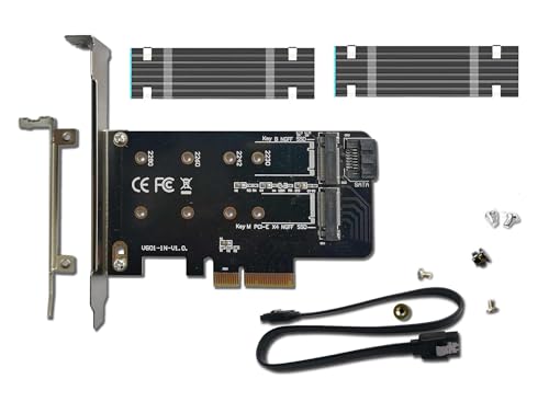 Valuegist Dual M.2 PCIE Adapter for SATA or PCIE NVMe SSD, M.2 SSD NVME (m Key) and SATA (b Key) 2280 2260 2242 2230 to PCI-e 3.0 x 4 Host Controller Expansion Card (MBkeyWithSink) by Valuegist - Used condition - US$8.99