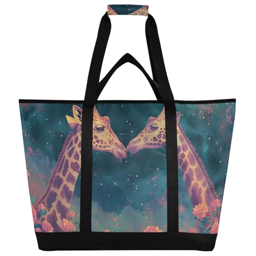 Bolsa térmica aislada con diseño de jirafas, rosa, nebulosa, plegable, reutilizable, para alimentos