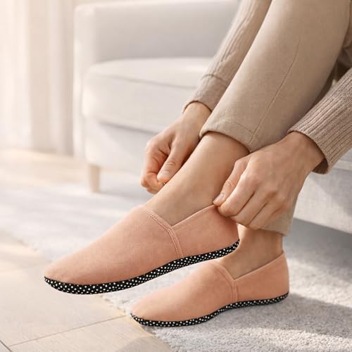 Image of Footmate Ankle Length Slipper Socks For Womens 2 Pair Pack - Cotton Blend Slipper Shoes For Outdoor, Indoor, Home & Office | Anti Skid Socks Slipper Daily Use Booties