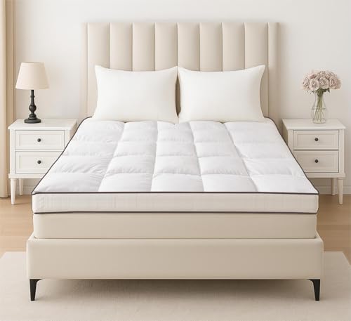 Memory Foam Queen Mattress Topper, Bed Topper with 3 Inch Extra Thick Shredded Foam, 100% Cotton Mattress Pad Cover, Breathable & Skin-Friendly Queen Size Mattress Topper with Anchor Straps