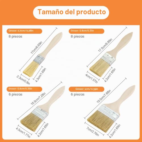 Miniatura 2 de Exin Dehcen Set 28 Pinceles Pintura, 1 1.5 2 3 Pulgadas Brochas Pintura Con Mango De Madera, Brochas Planas, Madera Cepillo De Pintura Set, Para Bricolaje Paredes Muebles