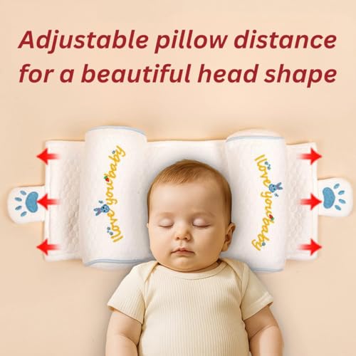 Image of Soft Hypoallergenic Head & Neck Support Pillow, Cotton Breathable Shaping Pillow for Small Boys and Girls, Baby Pillows for Sleeping, Machine Washable, Adjustable, New Born Head Shaping
