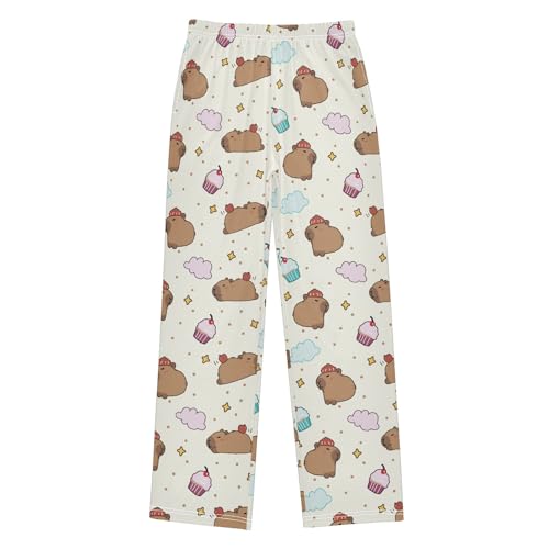 Adorable Capybara with Cupcake Cute Pajama Pants, Soft Sleepwear Lounge Pants Pajama Pj Bottoms for 6-14 Years