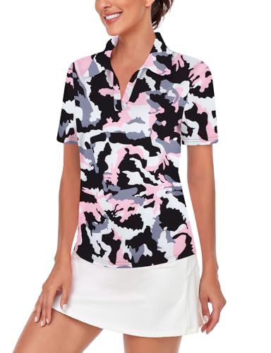 Image of Cucuchy Womens V Neck Golf Polo Shirts Moisture Wicking Sports Workout Tops