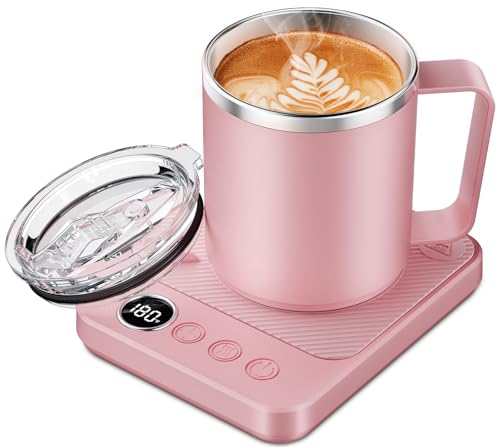 Image of Felibeaco Coffee Mug Warmer & Mug Set for Desk, Smart Coffee Cup Warmer with 16oz Heated Mug, Cup Heater with Auto Shut Off for Office /Home, Coffee Gifts for Women /Men /Dad on Father's Day, Pink