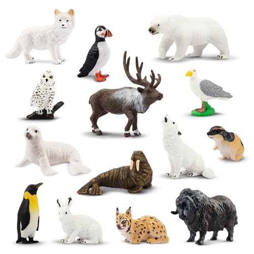 TOYMANY 14 Stück Arktische Tierfiguren Set Plastiktiere Polar Spielfiguren Pinguin Tiere-Figuren Eisbär Spielzeug kleine Winter Mini-Tiere Figuren, Geburtstagskuchen Dekoration Geschenk Osterei